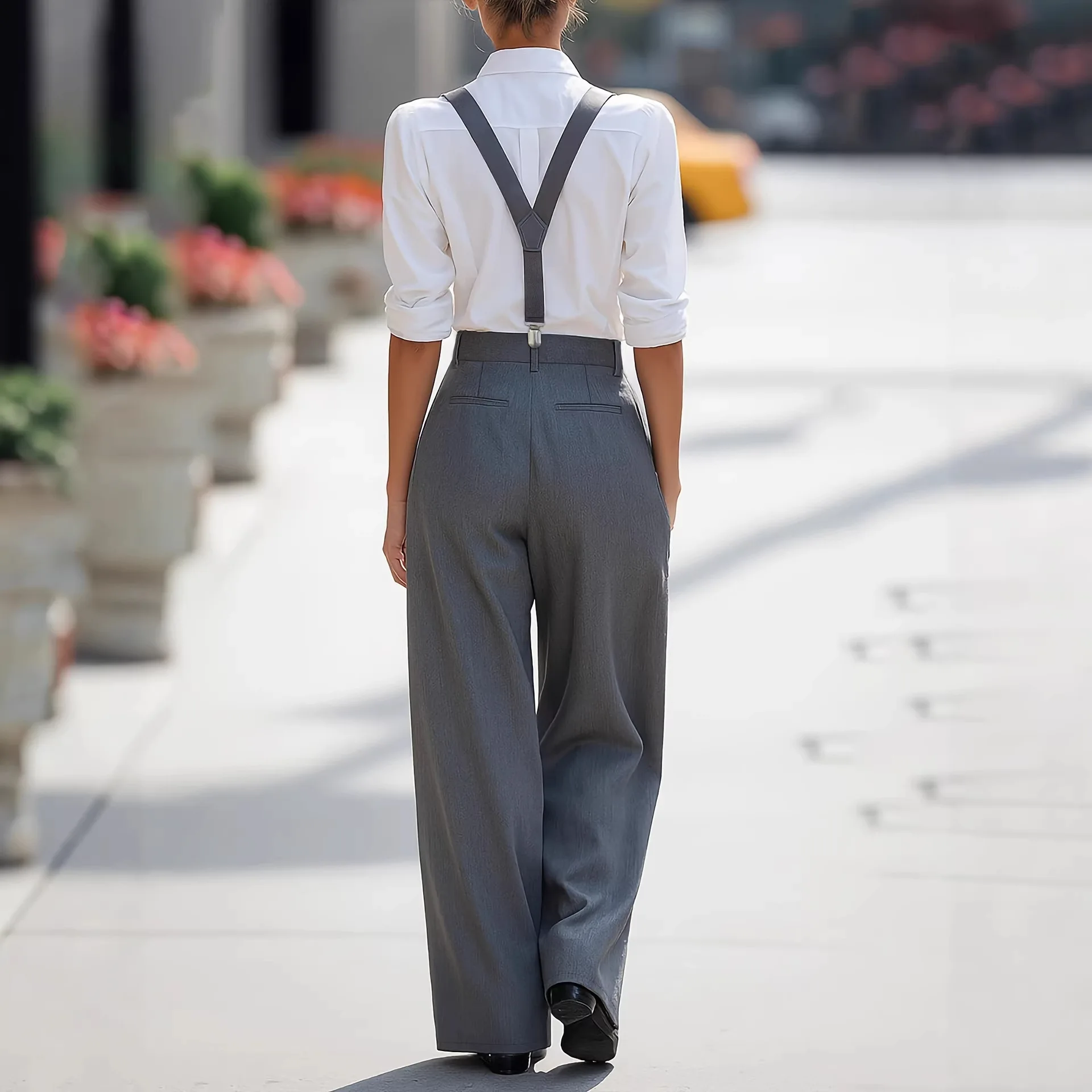 Clothing Suspenders with Adjustable and Removable Shoulder Straps and Pockets for Daily Workplace Suits and Casual Trousers