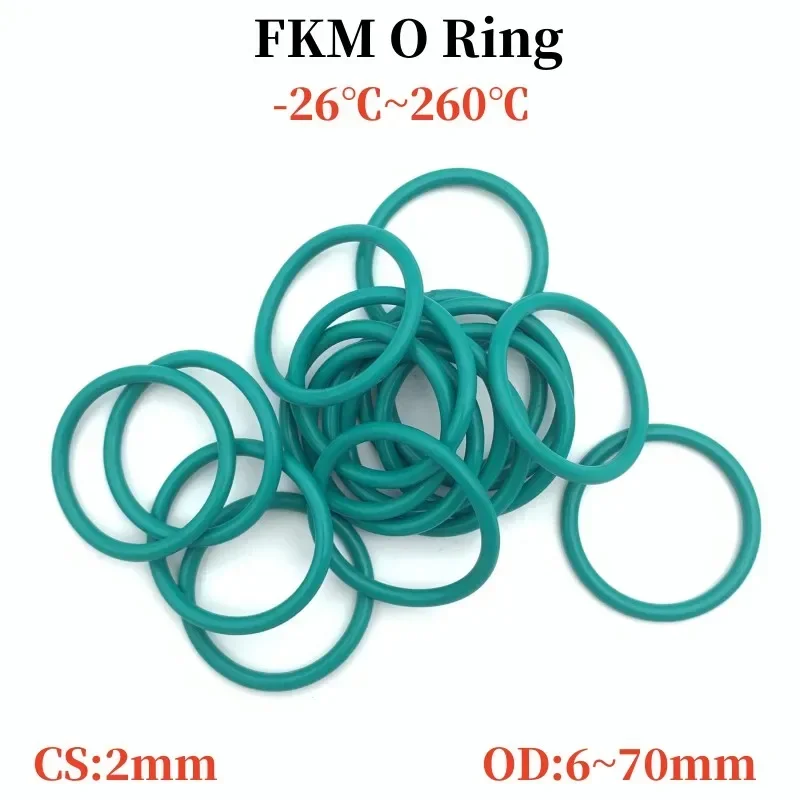 20pcs FKM O Ring Sealing Gasket CS 2mm OD 6mm ~ 70mm Insulation Oil High Temperature Resistance Fluorine Rubber FKM O-Ring