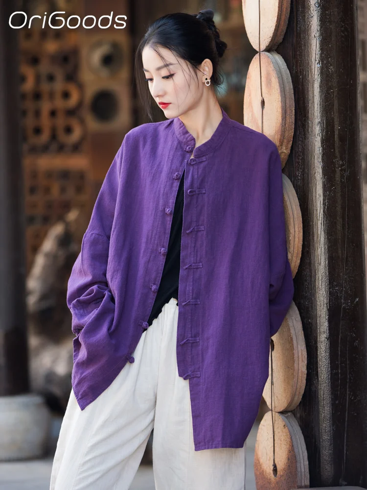 OriGoods Oversized Shirt Women 2024 Spring Autumn Shirt Coat Oversized Loose Tops Ramie Cotton Shirts Woman Long Shirt B001