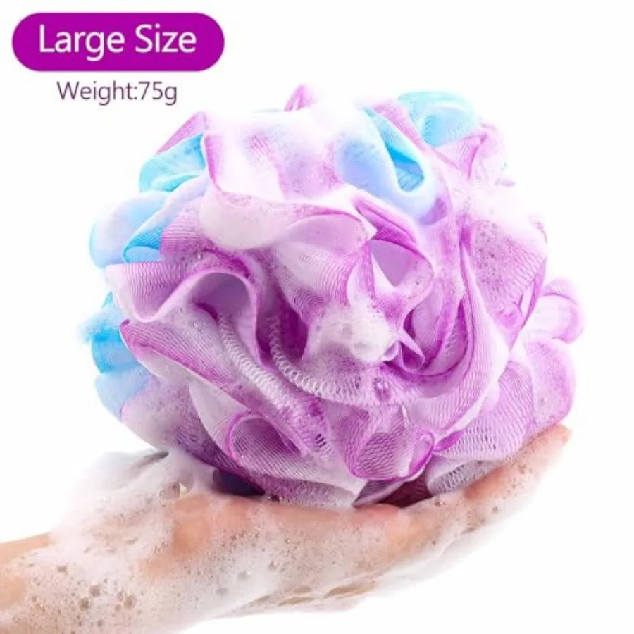 75g/Pc Large Loofahs Shower Sponge, Exfoliating Body Scrubber Shower Scrunchies Mesh Pouf Bath Sponges - Pack of 6