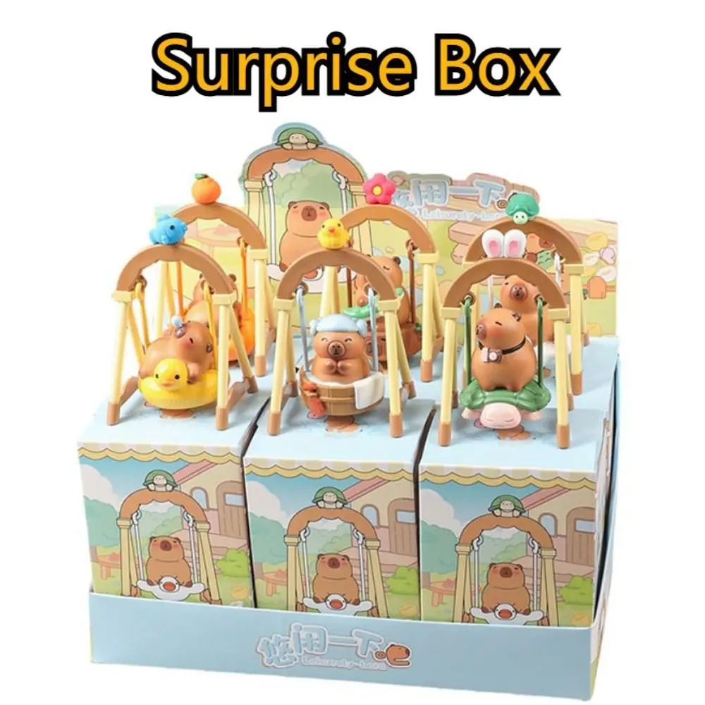 랜덤 타입 카피바라 애니메이션 피규어 누워있는/앉아있는/목욕하는 카피바라 피규어 만화 백조 거북이 카피바라 PVC 모델 케이크 장식