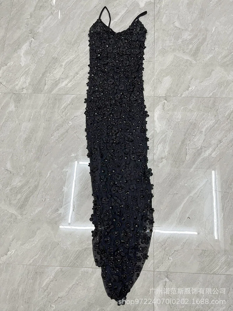 مثير أسود الحمالات الخصر قرصة زهرة سوداء فساتين راقية أسود عصري المنصة شركة الاجتماع السنوي مساء رداء دي ماري