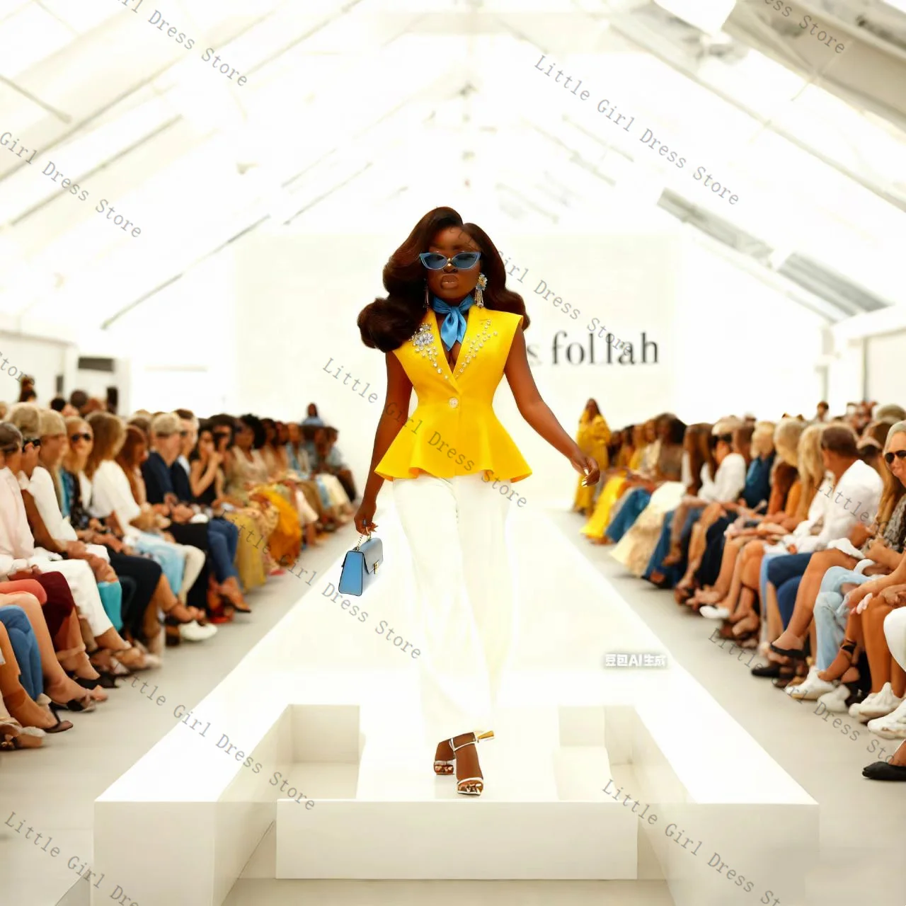 

Yellow White Crystals Women Suit Set 2 Piece Vest Pants Trousers Formal Office Lady Jacket Prom Wedding Bride Coat Customized