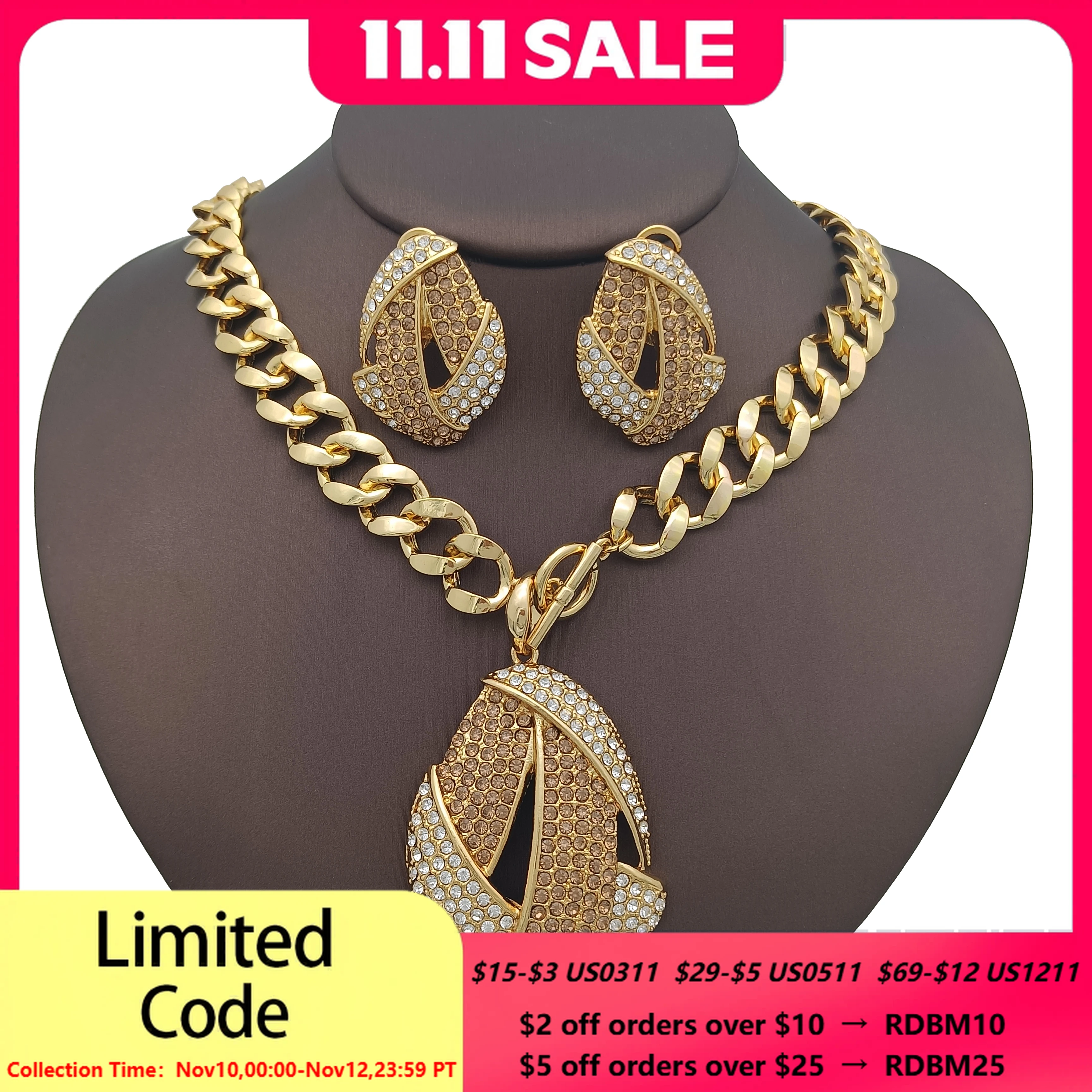 

Dubai Jewelry Set For Women Rhinestone Necklace Earring Set for Women Wedding Party Rhinestone Necklace Earring Jewellery Set