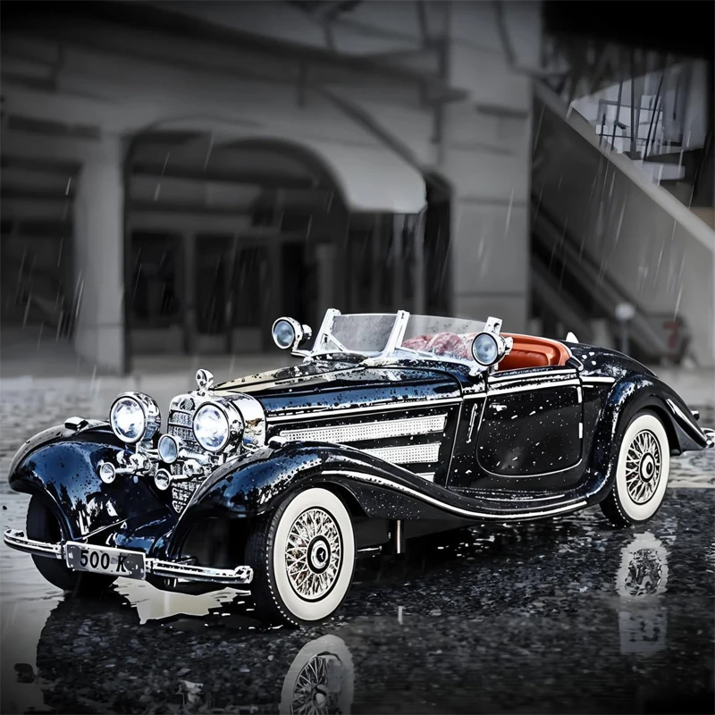 1:32 Mercedes Benz 500K 1936 Classic Alloy Metal Diecast Model Car Sound & Light Hobby Collectibles Birthday Gifts For Boyfriend