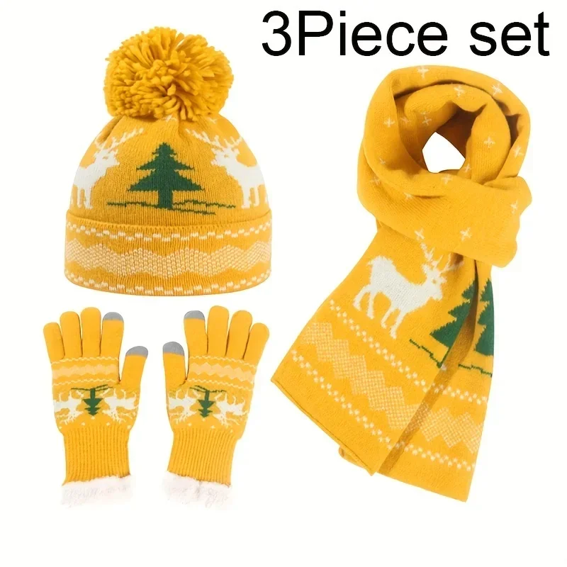 3 Stuks Trendy Handschoenen Sjaal Kerst Beanie Set Voor Vrouwen Schattige Cartoon Coldproof Sjaals Winter Outdoor Accessoires