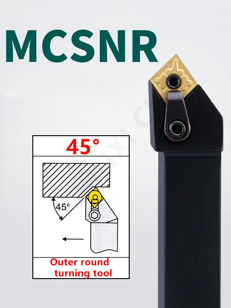 

CNC Lathe Tool 45 Degree Lead Angle Compound Tool Holder MCSNR2020K12 with Diamond Insert for Metal Machining