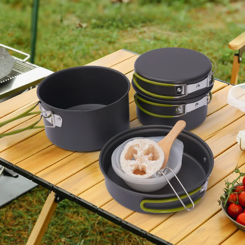 

Portable Camping Outdoor Picnic Stove Set 2-3 People Aluminum Alloy Cookware Set Lightweight Durable for Hiking Traveling