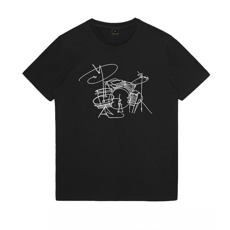 

Abstract Rock Creative Line Impression Graffiti Étagère Tambour À Manches Courtes T-shirt Ample En Coton À Col Rond Pour Hommes