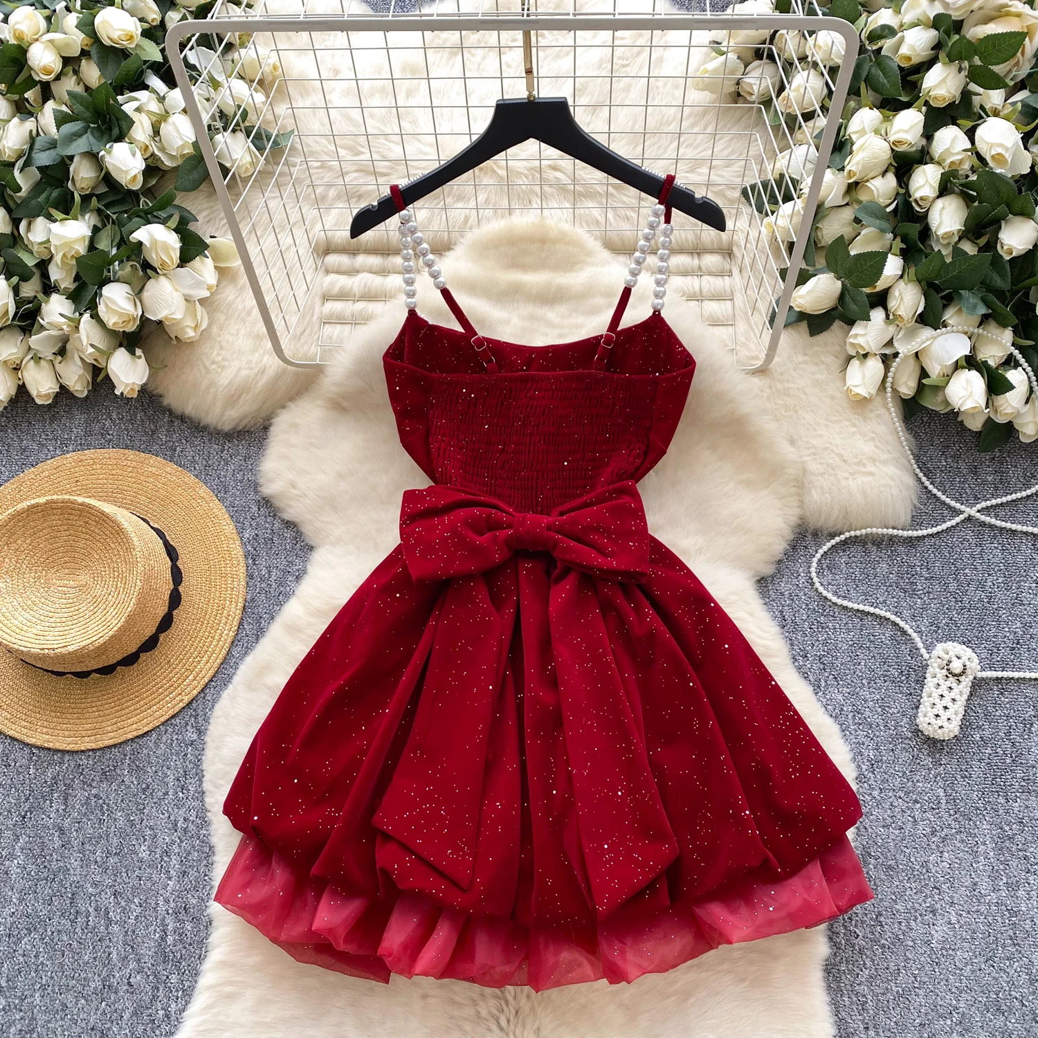 Chique vintage sexy beading veludo fairycore feminino coreano moda vestido de verão vestidos de cerimônia de festa