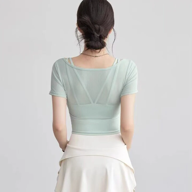 Women's Yoga Top Shirt Pilates Wear Training Fitness Shirt Chest Quick Drying Breathable Sports Short Sleeve High-End Feeling