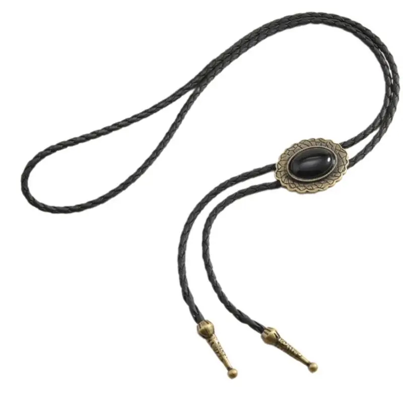 652F Stylish Leather Cord Necklace With Gold Finish Flexible Length Adjustable For Dresses Tops Unisex Fashion Piece