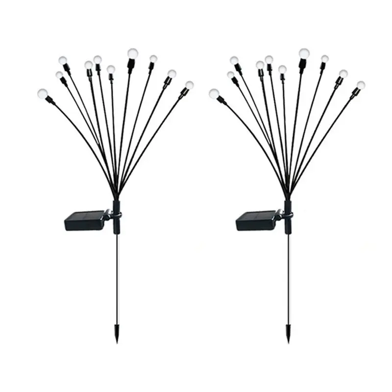 2PCS 10 Head Solar Powered Firefly Lights, 10 LED Outdoor Waterproof Solar Starburst Swaying Garden Lights-AT30