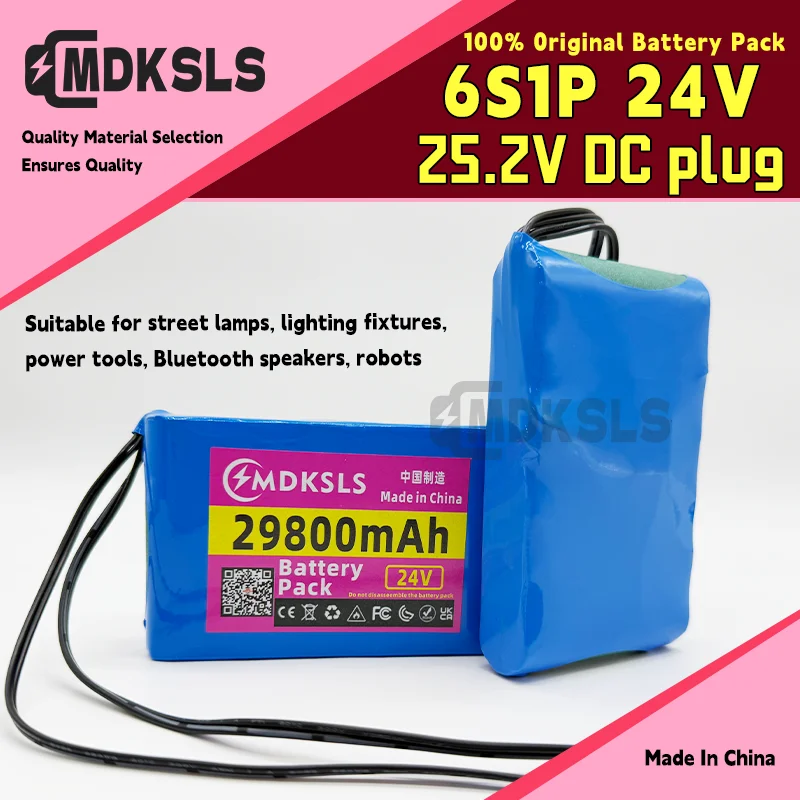 MDKSLS 6S1P Portable New high-capacity 24V 19.8Ah 18650 rechargeable battery lithium-ion DC25.2V 19800mAh monitor camera toy car