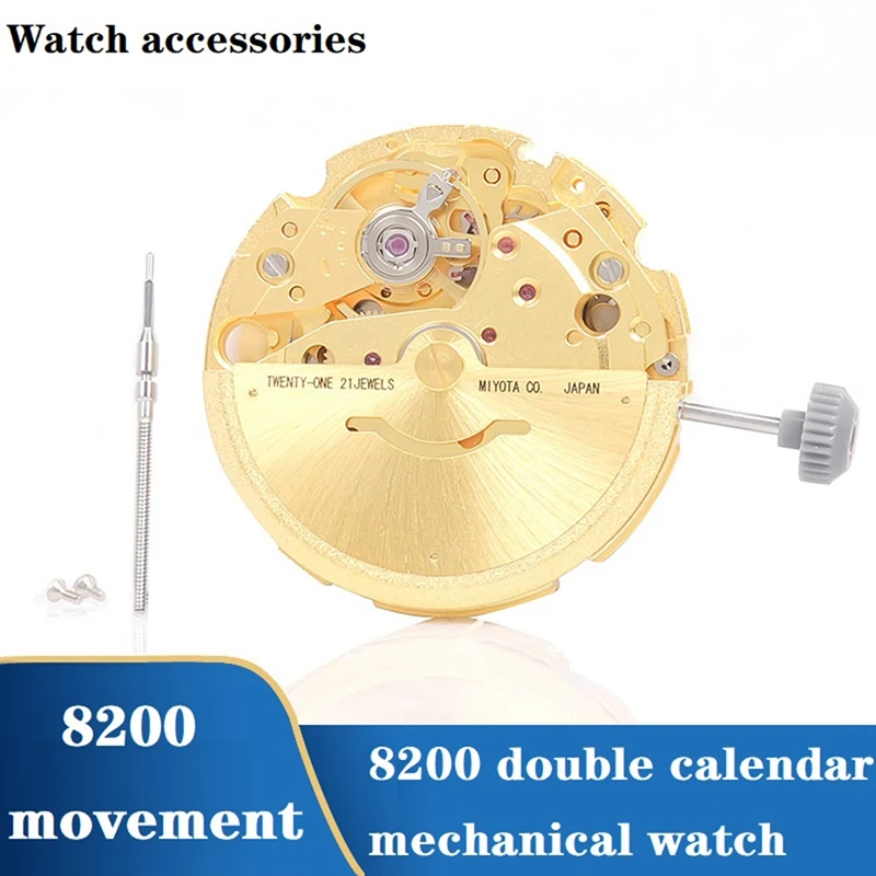 

8200 Movement With Calendar Plate+Week Plate+Handle 8200 Double Calendar Automatic Mechanical Watch Movement