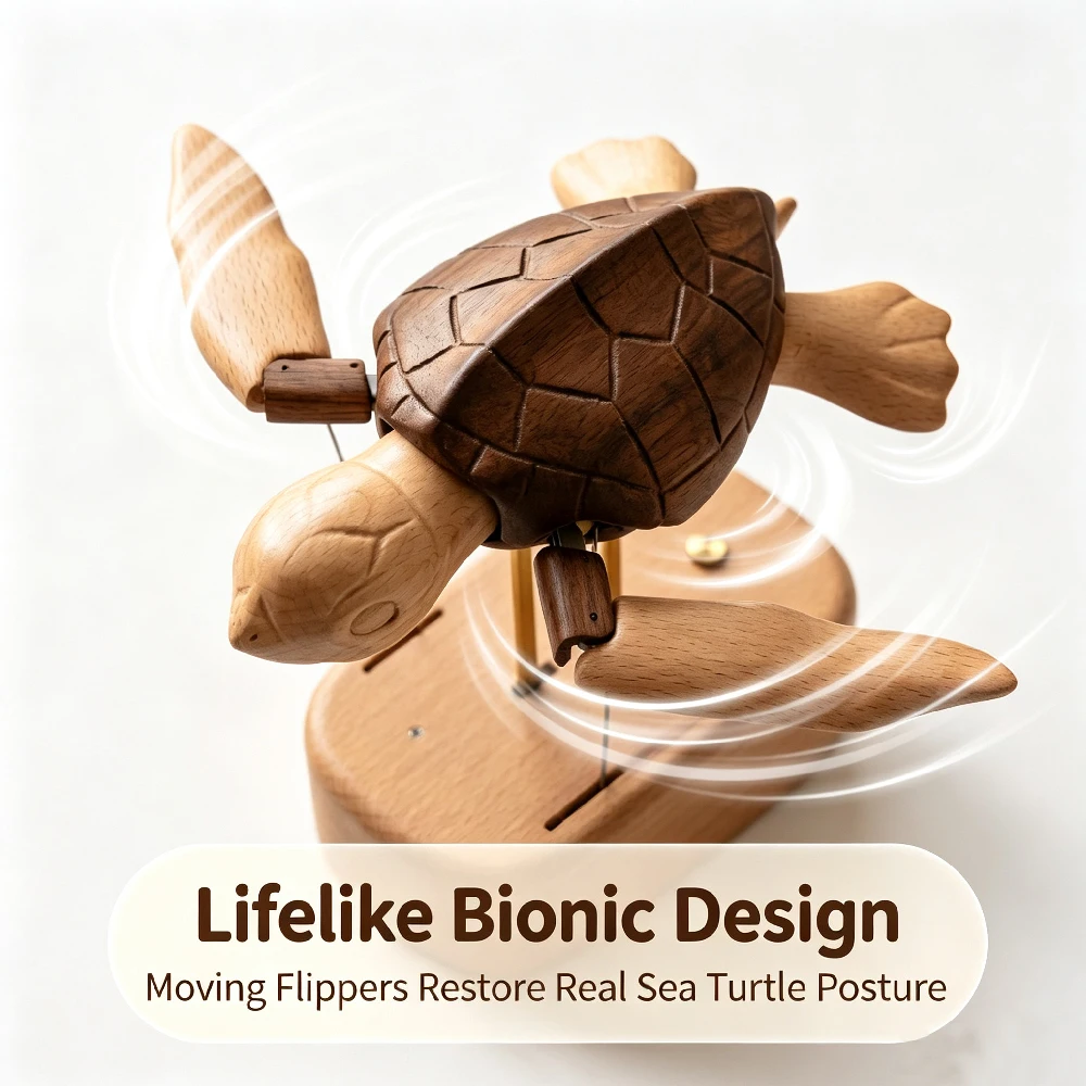1PCS Kinetic Wooden Sea Turtle Model, Bionic Marine Animal Desk Ornament Gift | Handcrafted automaton,Natural Wood Art Piece