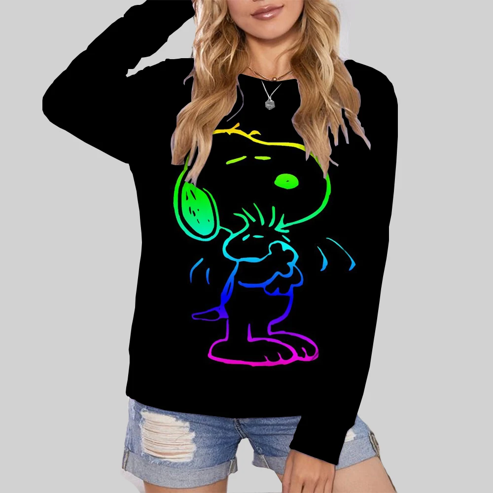 Snoopy nadruk kreskówkowy damska bluza z długim rękawem Crewneck graficzna bluza z kapturem ubrania para prezent na walentynki ubrania damskie