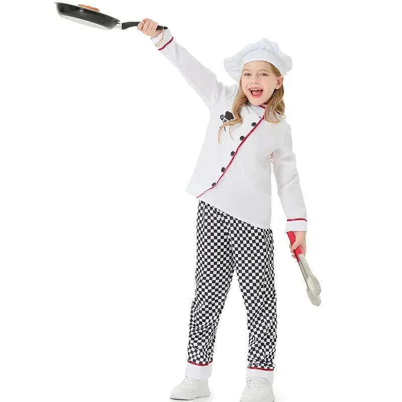 Restaurant Halloween Performance Stage Party Cosplay Costume Kids Cook Tshirt Chef Uniform Children Kitchen Hat Cap Work J yy:89