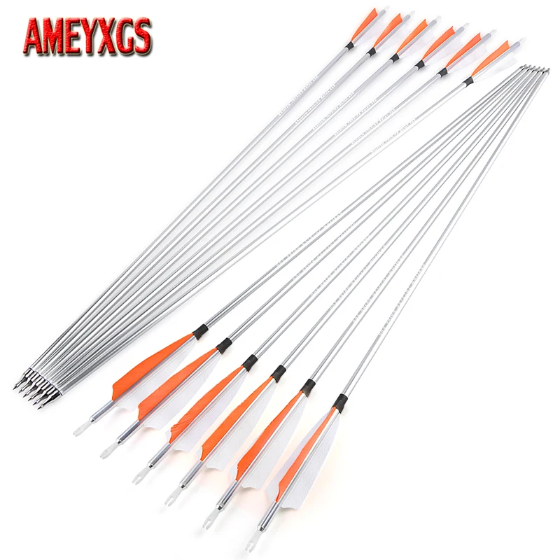 

6/12pcs Aluminum Arrows 31.5 Inch Archery Arrow Spine 500 Turkey Vanes OD 7.6mm for Compound Recurve Bow Hunting Target Shooting