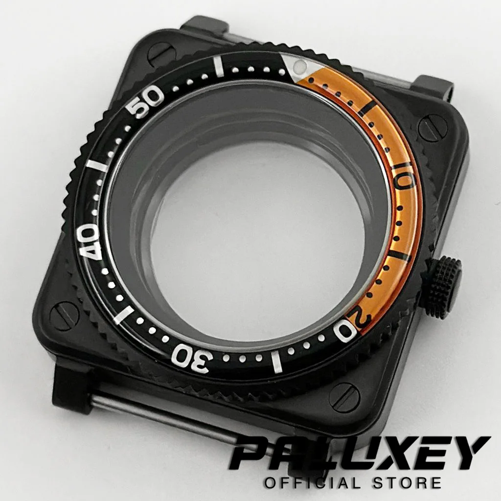 PVD Black 42mm Resin Bezel Sapphire Glass Square Pilots Cockpit Assembled Watch Box For NH34 NH35 NH36 NH38 NH70 NH72 Movement