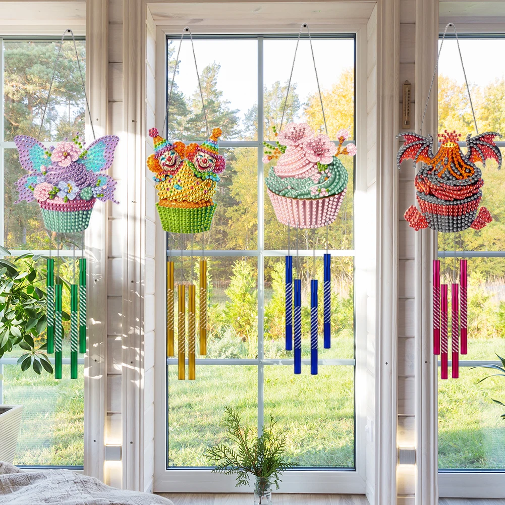 4Pcs Double Sided Acrylic Dragonfly Flower Hanging Crystal Chime Ornament DIY Rhinestones Wind Chime Kit for Home Garden Window