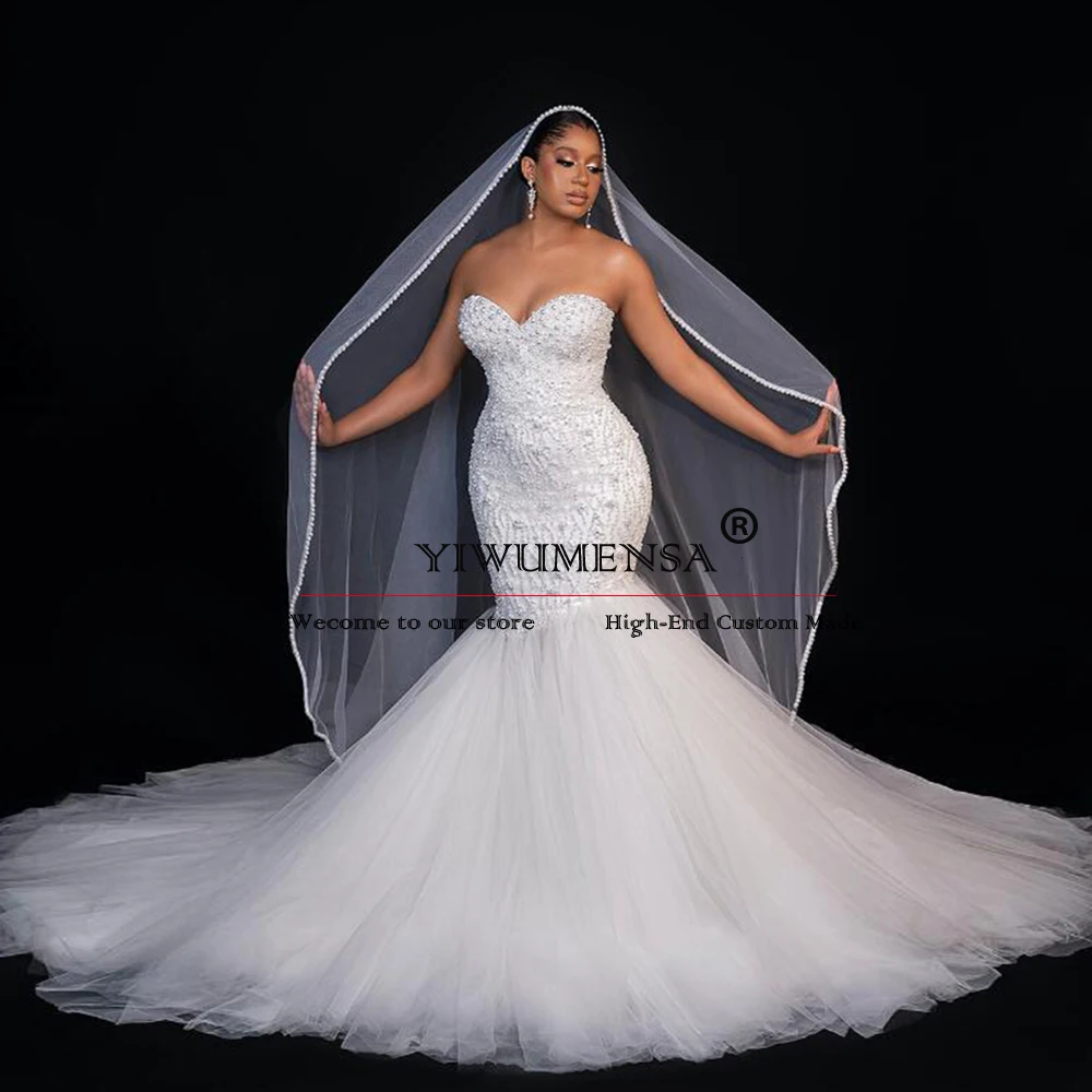 

Exquisite Strapless Mermaid Wedding Dresses Handmae Crystals Beaded Bride Marriage Gowns Formal Party Bridal Clothes Robe Mariee