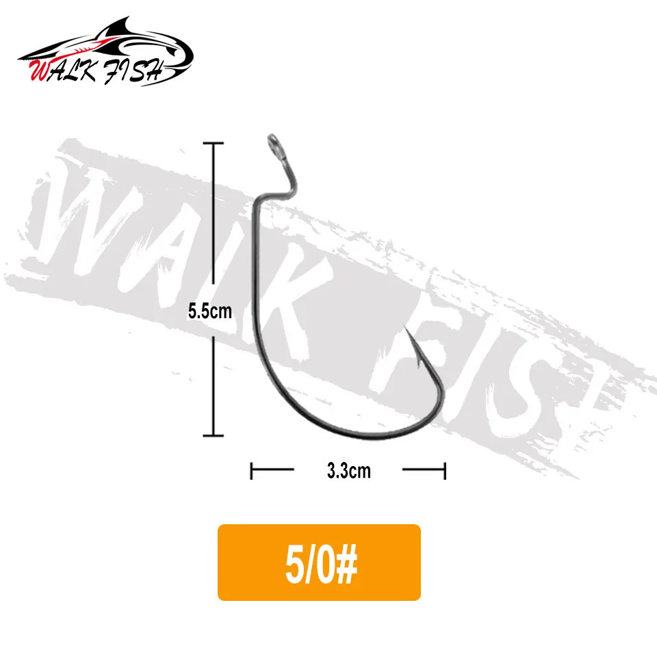 WALK FISH 50 Stück 2,3-5,5 cm Angelhaken aus Kohlenstoffstahl, breiter Crank-Haken, versetzter Angelhaken, Angelhaken für Weichköder, Widerhaken, Karpfenhaken – Detail 11