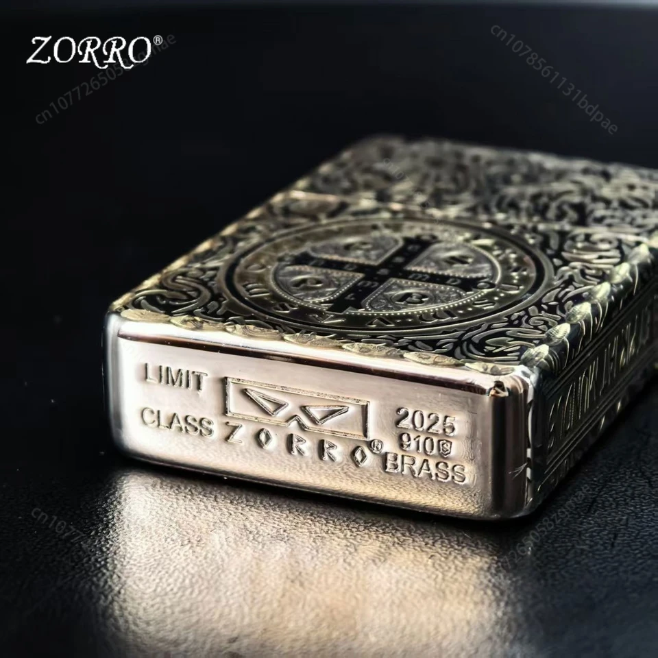 す*ー様 BRUNT × neru design works kozara LI ZORRO 910S Brass Kerosines Lighter, Armor Design with Lucky Inlay