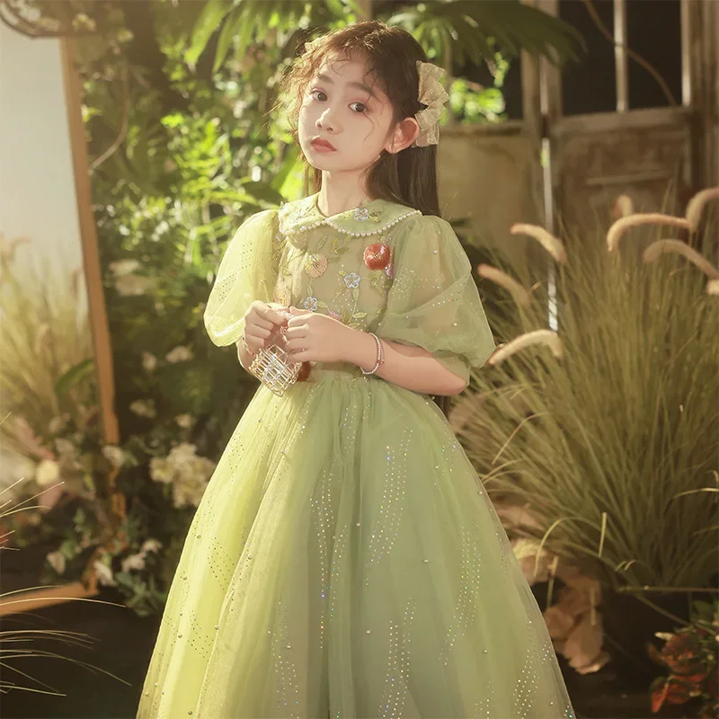 Tulle Dress for Young Girls Kids Sequined Flower Appliques Long Ball Gowns Infant Princess Partysu Dresses Teens Vestidos