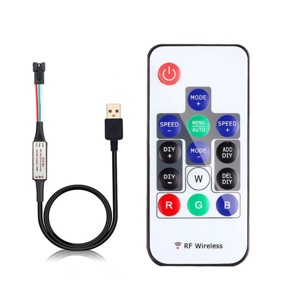 WS2811 WS2812B Led pixel Controller USB/DC 14/17/ 21keys RFWith Remote Controller for WS2811 WS2812B SK6812 LED Strip , DC5-24V