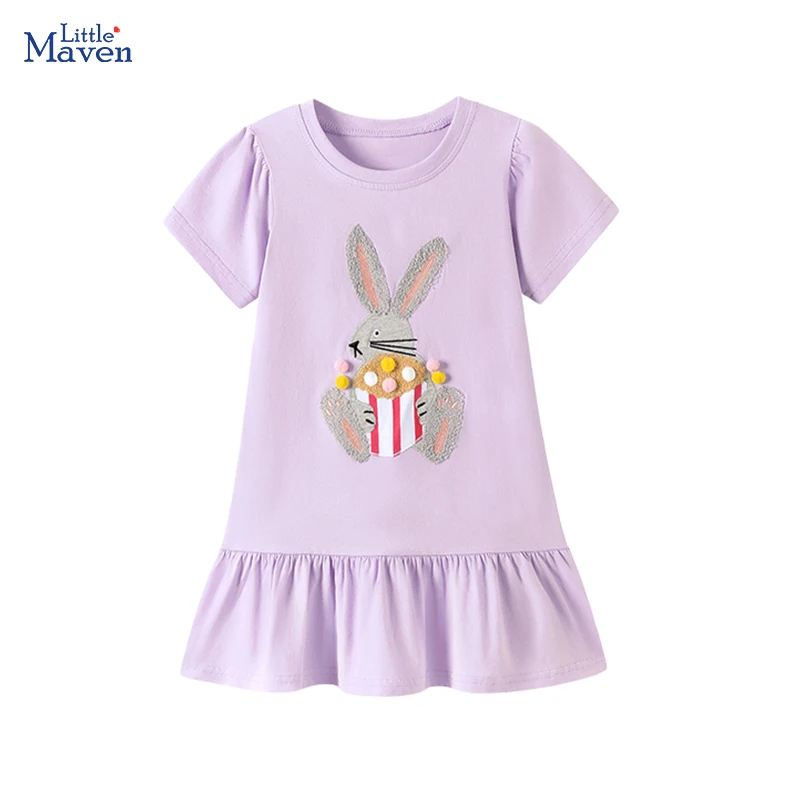 Little Maven Kleid für Babymädchen, Kinderkleidung, Kinderkleidung 2026, neue Freizeit-Sommerkleider mit Cartoon-Kaninchen-Motiv, 2–7 Jahre