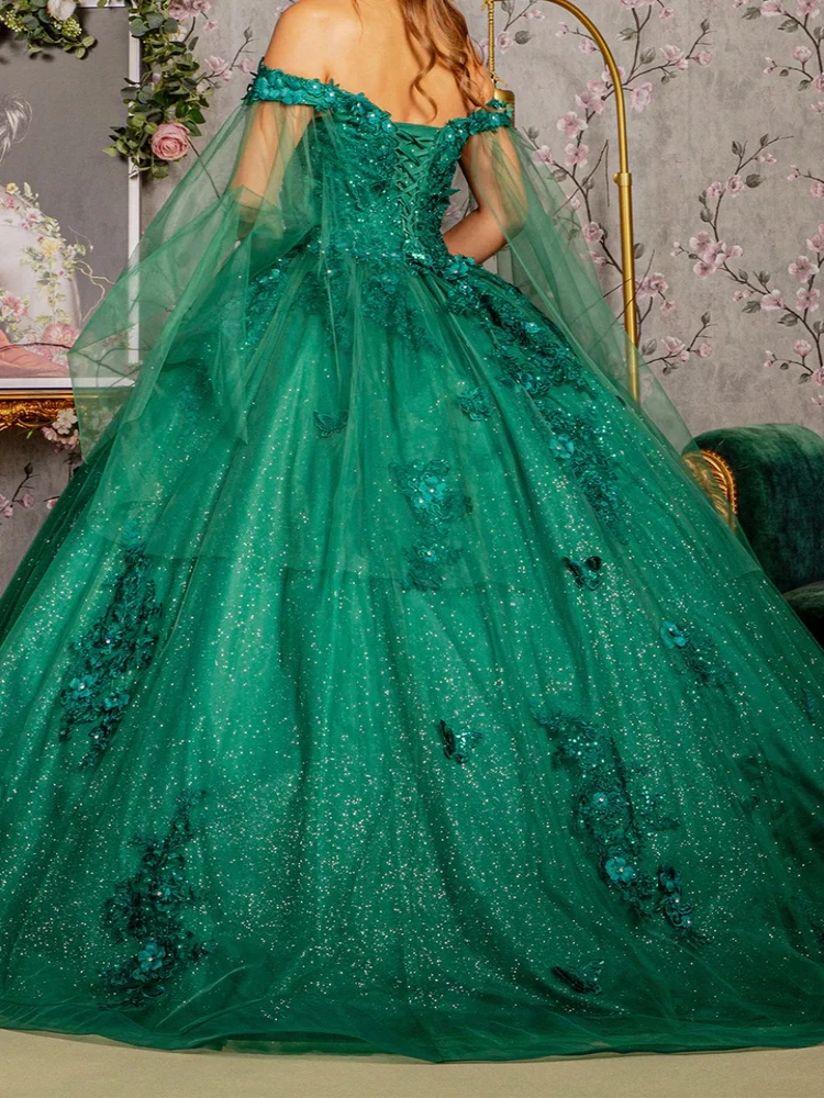 

Mexican Luxury Green Sweet 15 Year Girl Quinceanera Dresses Off Shoulder Lace Applique Puffy Women Birthday Party Prom Wear 2025