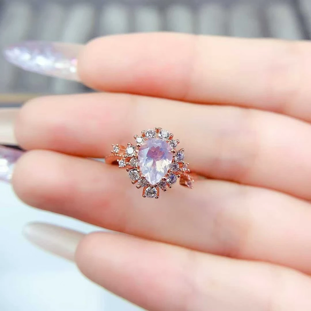 Dazzling 925 Silver Crystal Ring Natural Amethyst Ring 7mm*9mm Genuine Light Purple Amethyst Jewelry