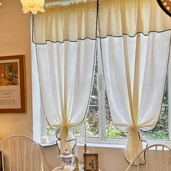 1Piece French Romantic Cream Beige Black Hemming Semi-Sheer Curtain with Short Valance for Living Room Bedroom Kitchen Custom