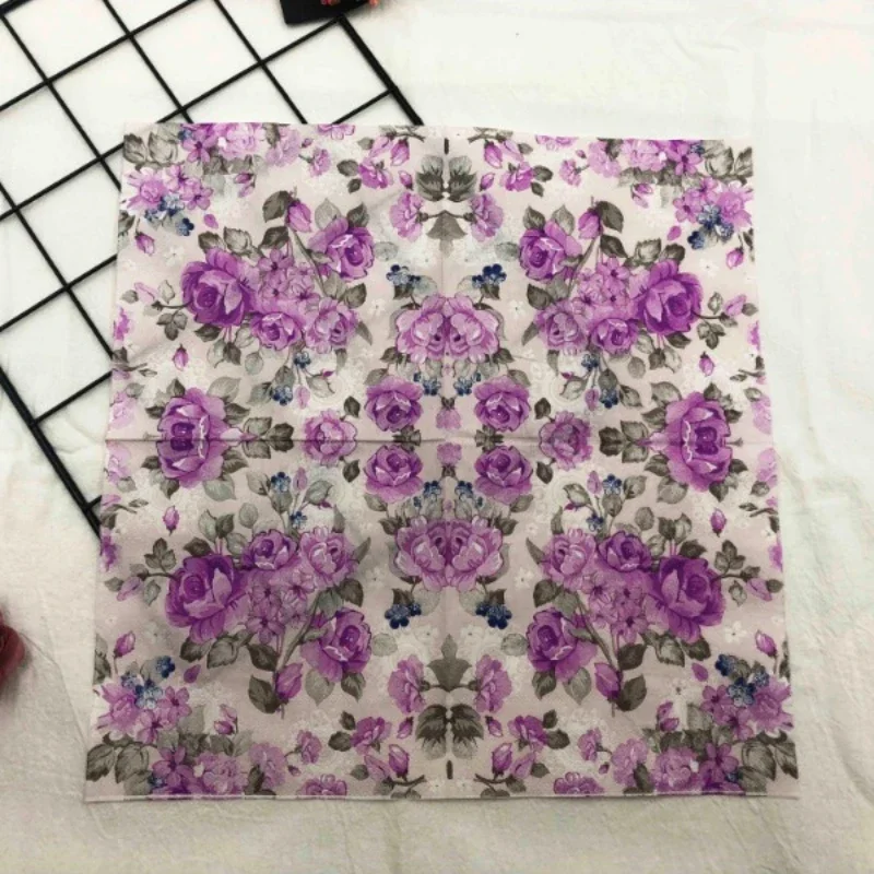 Colourful Printed Napkins 2 Ply Purple Flowers Lipstick Paper Western Restaurant Wedding Wine Glass Flower Paper 20pcs/pack 33cm