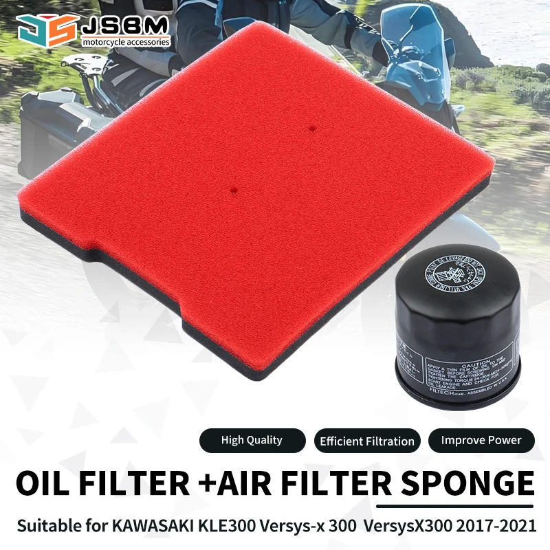 JSBM Washable Motorcycle Air Filter Oil Filters Cleaner For KAWASAKI KLE300 Versys-X 300 ABS 2017 2018 2019 2020 2021 2022 2023