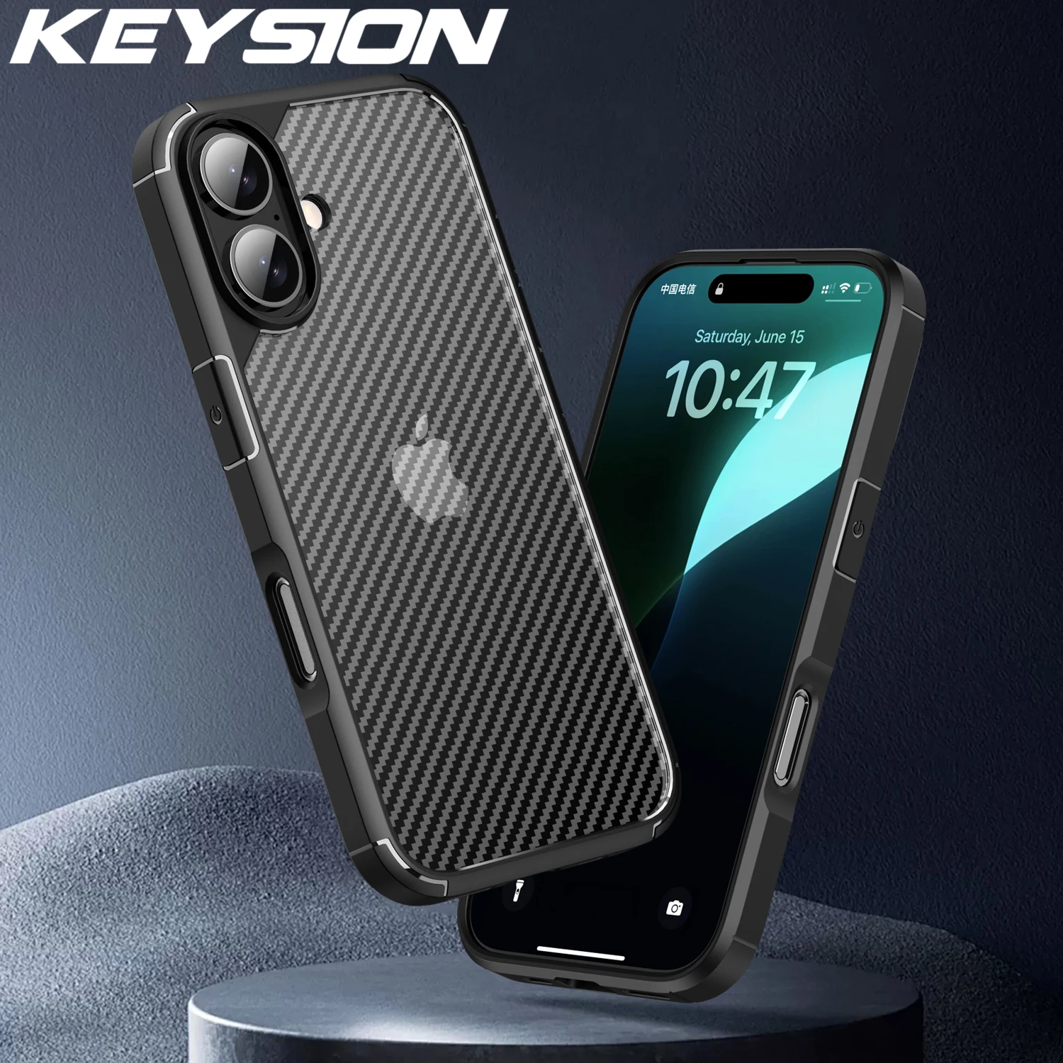 

KEYSION Matte Shockproof Case for iPhone 16 Plus 15 Soft Silicone+PC Carbon Fiber Texture Phone Back Cover for iPhone 15 Plus