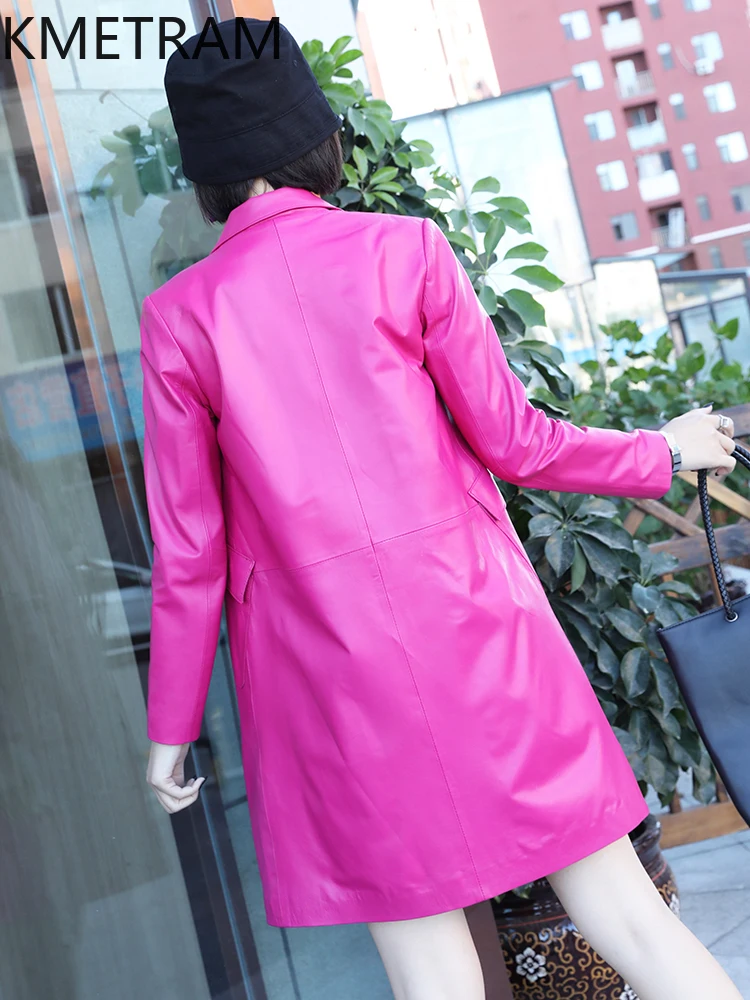 100% ชั้นบนSheepskinแจ็คเก็ตผู้หญิงRoseสีแดงของแท้หนังแจ็คเก็ตกลางความยาวเสื้อฤดูใบไม้ร่วงเสื้อผ้า 2025 ผู้หญิงбка