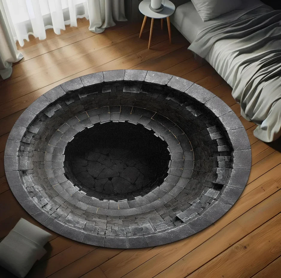 One Monochrome Cracked Glass Round Rug Non Slip Machine Washable Living Room Bedroom Entryway Balcony Mat Living Room Decoration