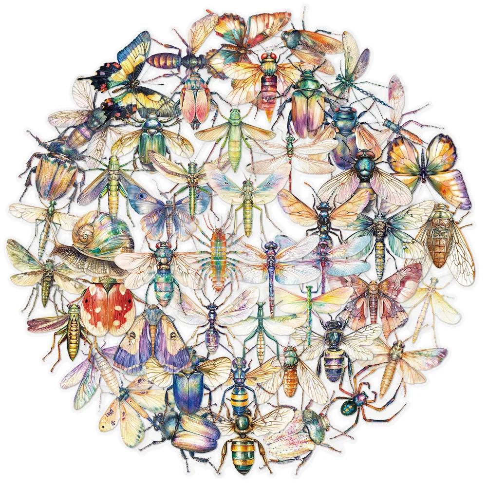 สติกเกอร์แมลงการ์ตูนน่ารัก 50 ชิ้น วัสดุ PET สำหรับของเล่น DIY กระเป๋าเดินทาง แล็ปท็อป กีตาร์ สเก็ตบอร์ด เคสมือถือ จักรยาน รถยนต์