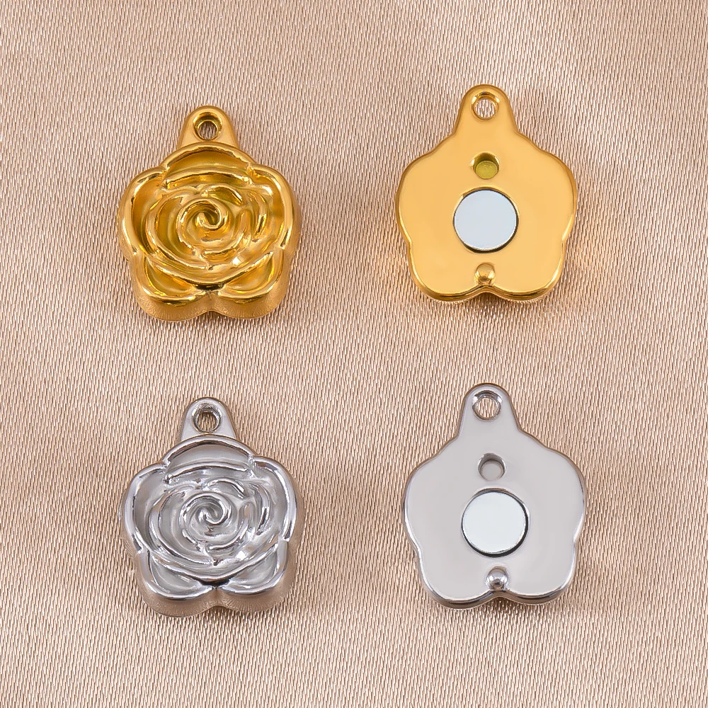 

1Set Stainless Steel Rose Flower Magnetic Connector Clasp Charms For Jewelry Necklace Bracelet End Connection Buckle 11.5x18.5mm