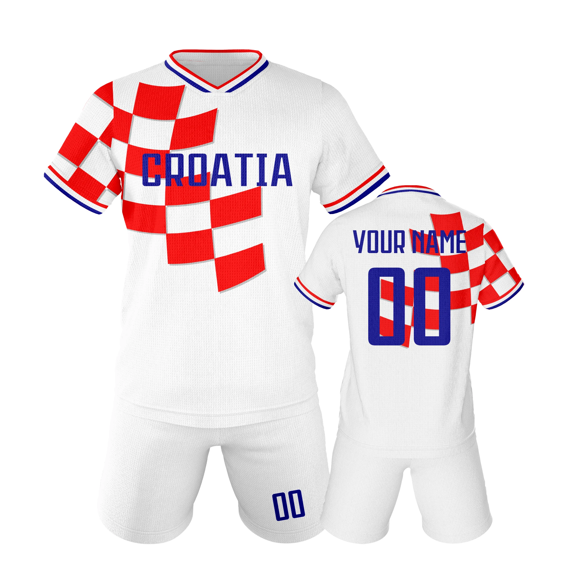 Croatia Custom Kids Soccer Jersey Set Football Uniforms Kit Personalized Name Number Team Training Outfit for Boys Girls