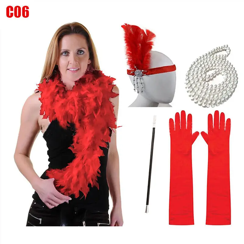 1920 Fancy Dress Costume Accessories Flapper Charleston Girl Costume Set Headpiece Pearl Necklace Gloves Hair Pins Cosplay