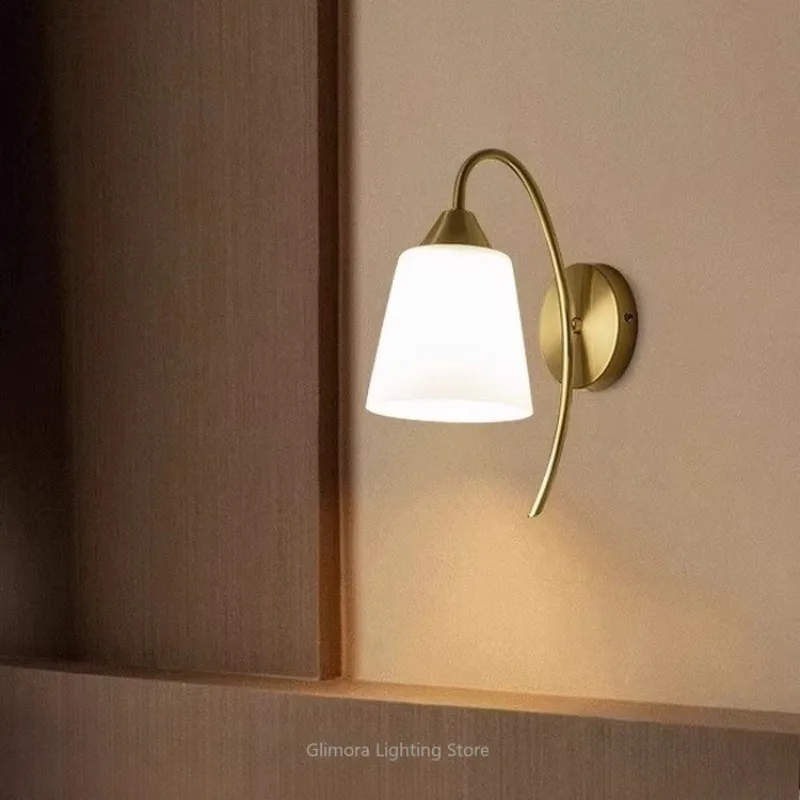 Modern Minimalist Brass Wall Lamp,American Nordic Style, Glass & Metal, for Hotel Living Room Hallway Bedroom Stair, Decor Light
