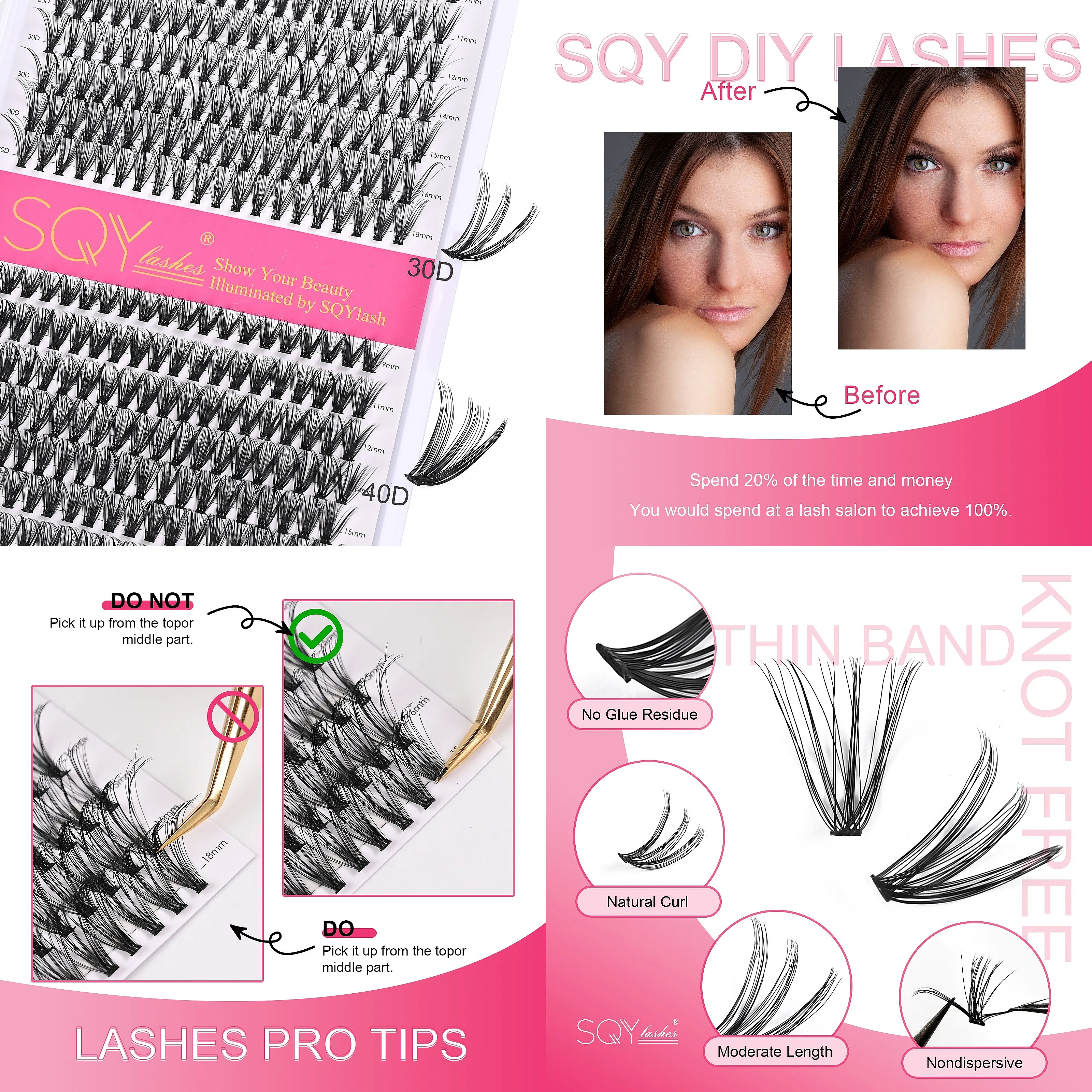 Wholesale Bulk Individual Professional Synthetic Hair Cruelty-Free Starter30d 40d 50d Diy Segment Strip Eyelash Cluster