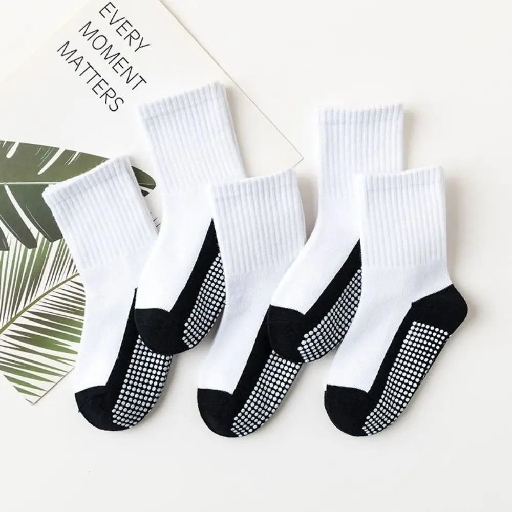 5Pairs Mid Tube Anti-Slip Socks Solid Cotton Non-Slip Gripper Children's Floor Socks Breathable Sticky