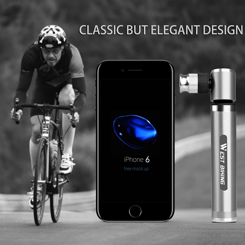 WEST BIKING Bicycle Pump Mini Portable 160PSI Aluminum Alloy Non Slip Handle for MTB Road Bike Balls With Ball Needle & Brackets