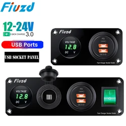 12V USB Socket Panel Quick Charge 3.0 PD USB C Socket Outlet Cigarette Lighter Adapter for Car Boat RV Motorcycle
