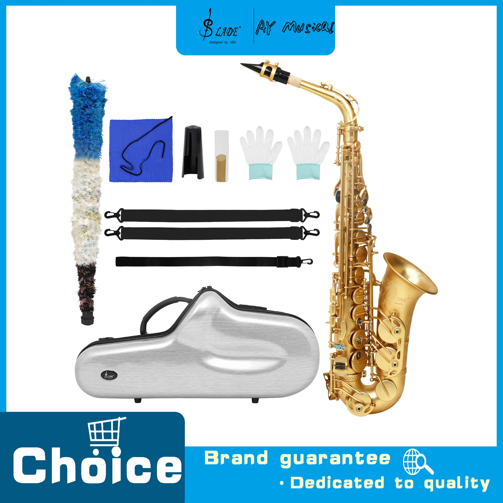 SLADE Eb Alto Saxophone Hand-carved Alto Sax Shockproof Hard Shell Case with Complete Accessory Kit for Saxophone Performance
