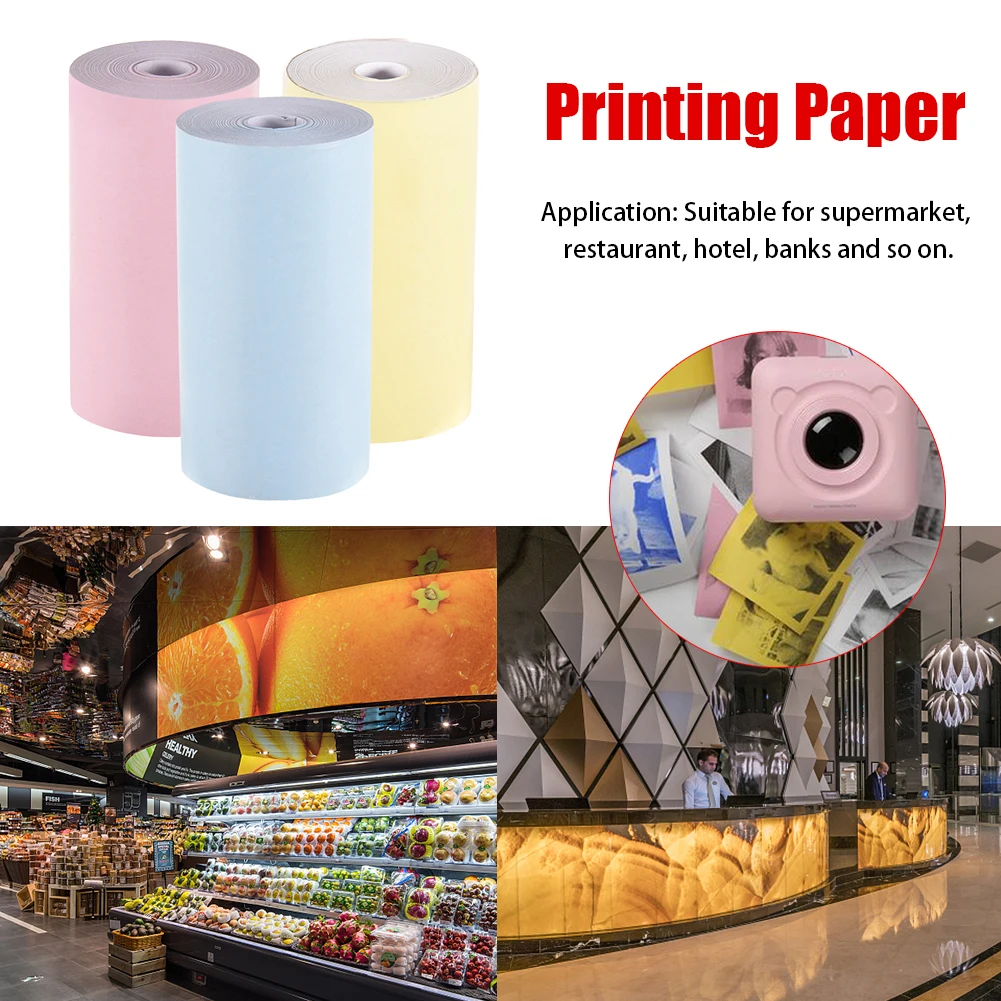 Impresora fotográfica portátil para Hotel, papel térmico pequeño, multifunción sólido, 57x30mm, para supermercado, 3 colores por juego